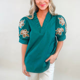 Evergreen Petals Embroidered Top - Jessi Jayne Boutique