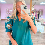 Evergreen Petals Embroidered Top - Jessi Jayne Boutique