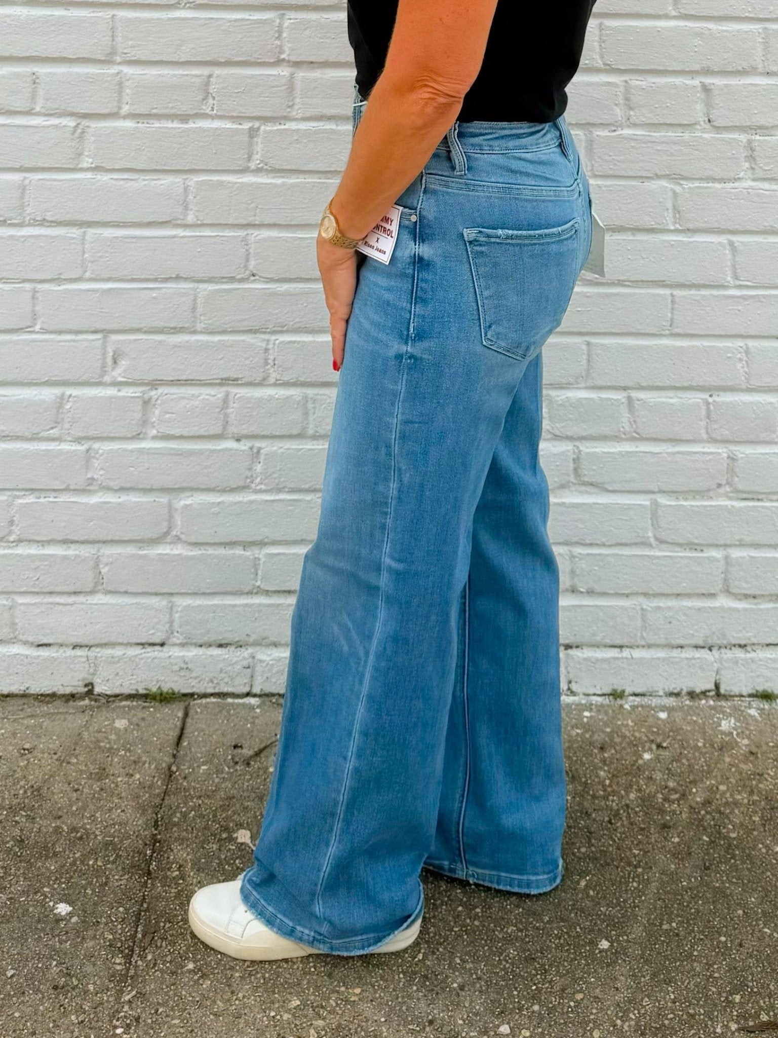 Risen Crease Detail Straight Tummy Control Jeans - Jessi Jayne Boutique