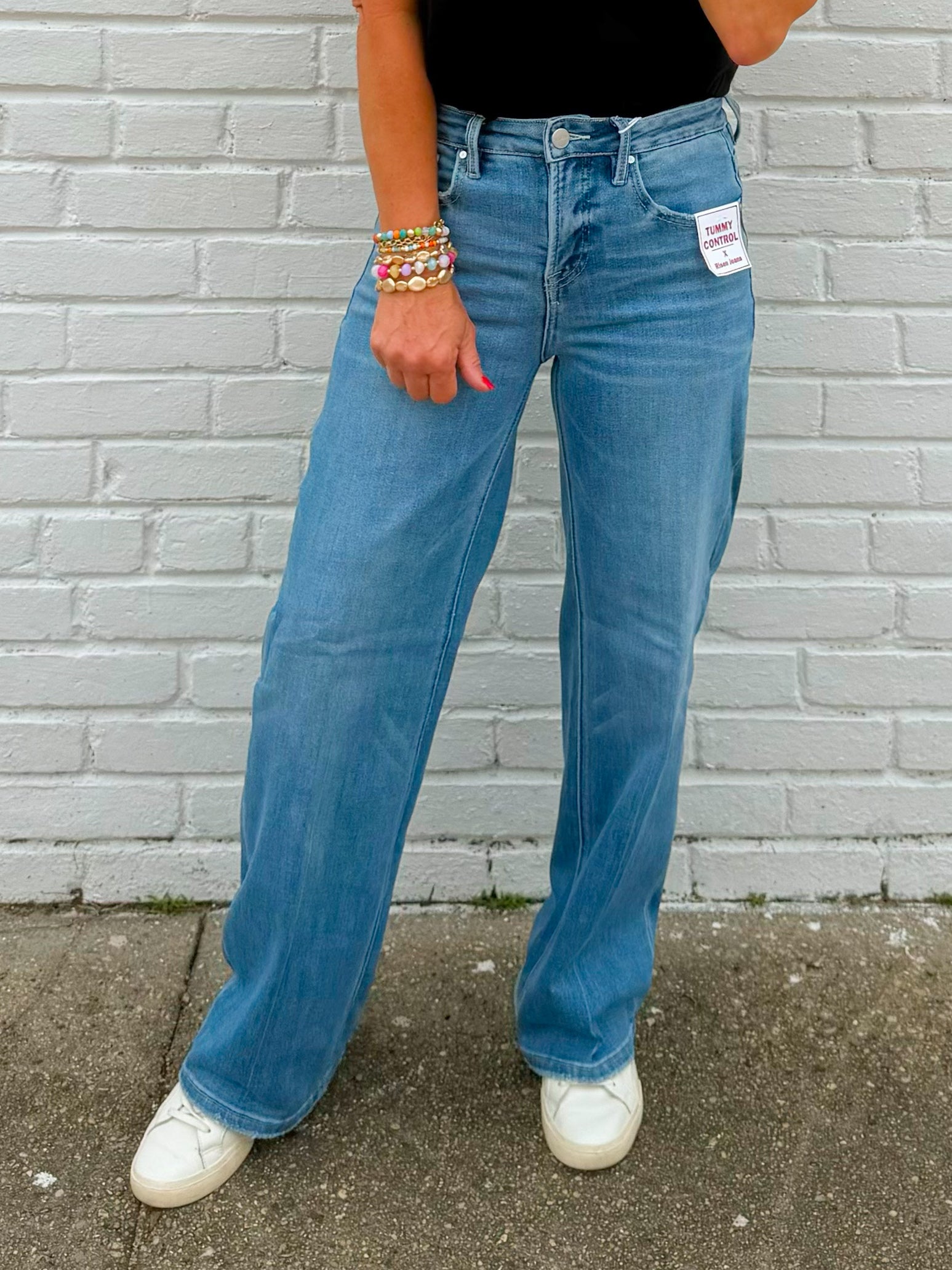 Risen Crease Detail Straight Tummy Control Jeans - Jessi Jayne Boutique