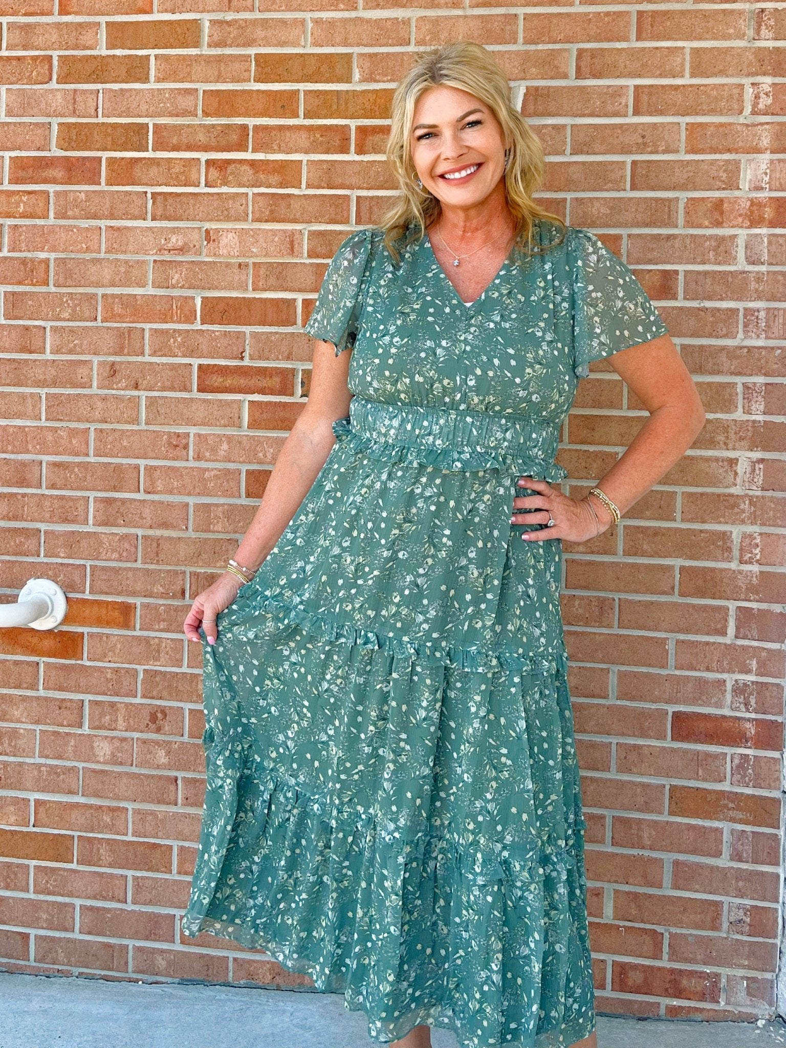 Meadow Mist Floral Midi Dress - Jessi Jayne Boutique