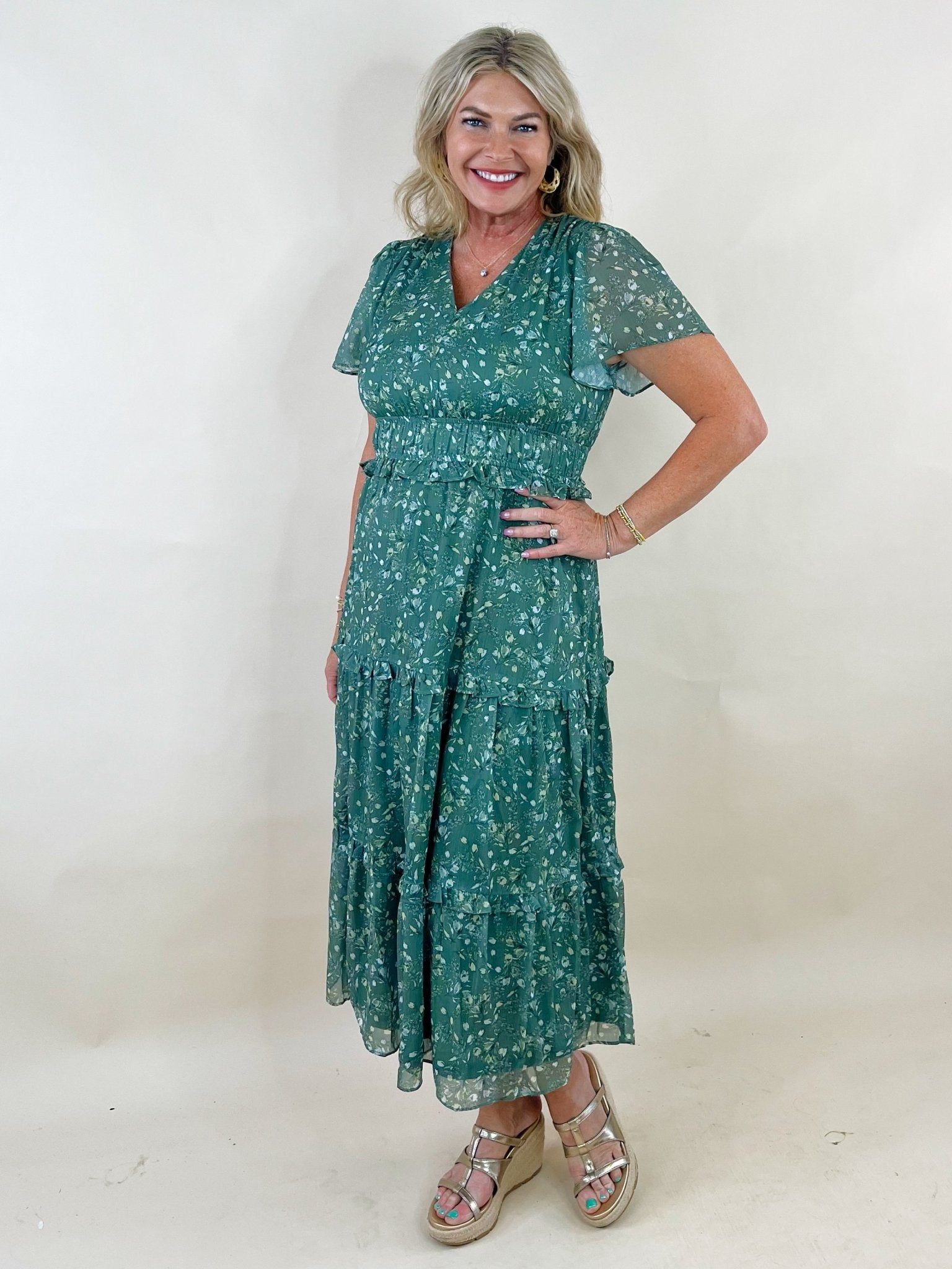 Meadow Mist Floral Midi Dress - Jessi Jayne Boutique