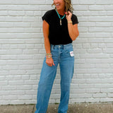 Risen Crease Detail Straight Tummy Control Jeans
