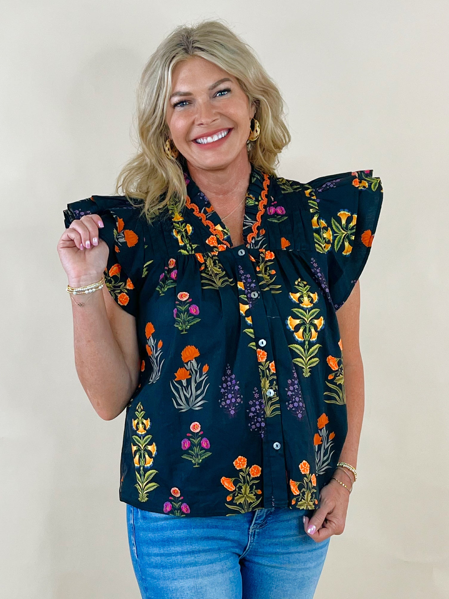 Wildflower Ember Flutter Sleeve Top - Jessi Jayne Boutique