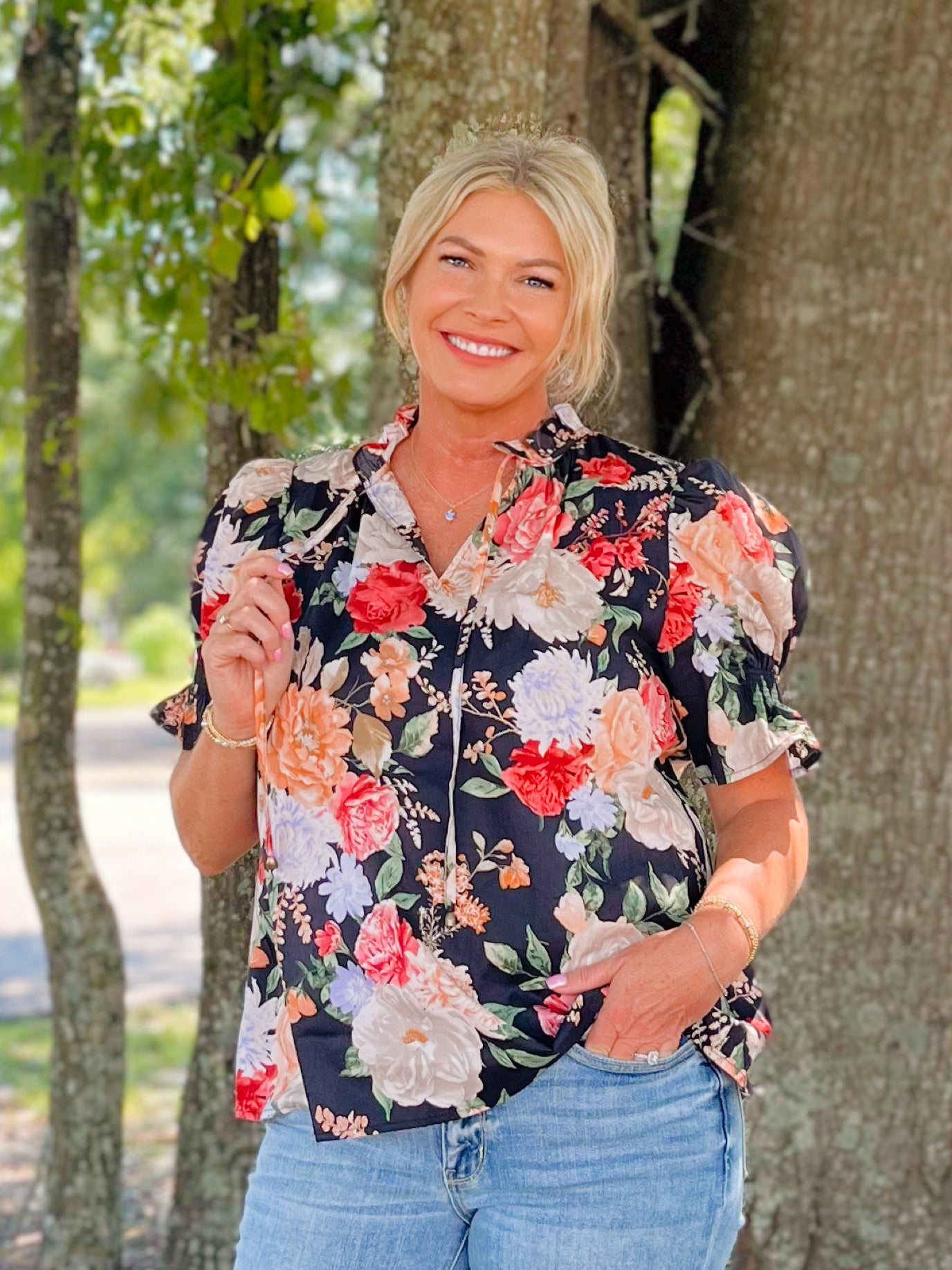 Blooming Grace Floral Top - Black - Jessi Jayne Boutique