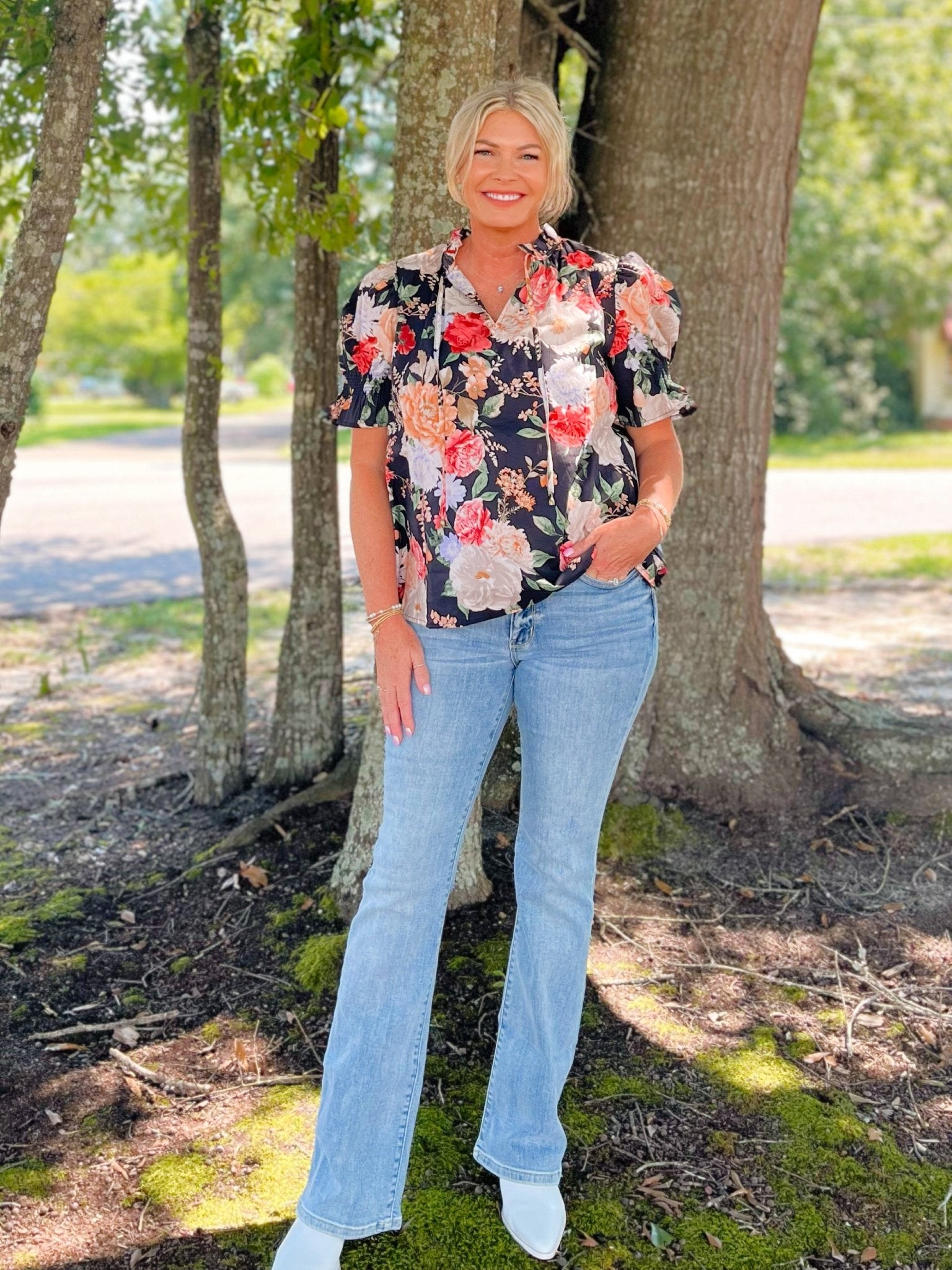 Blooming Grace Floral Top - Black - Jessi Jayne Boutique