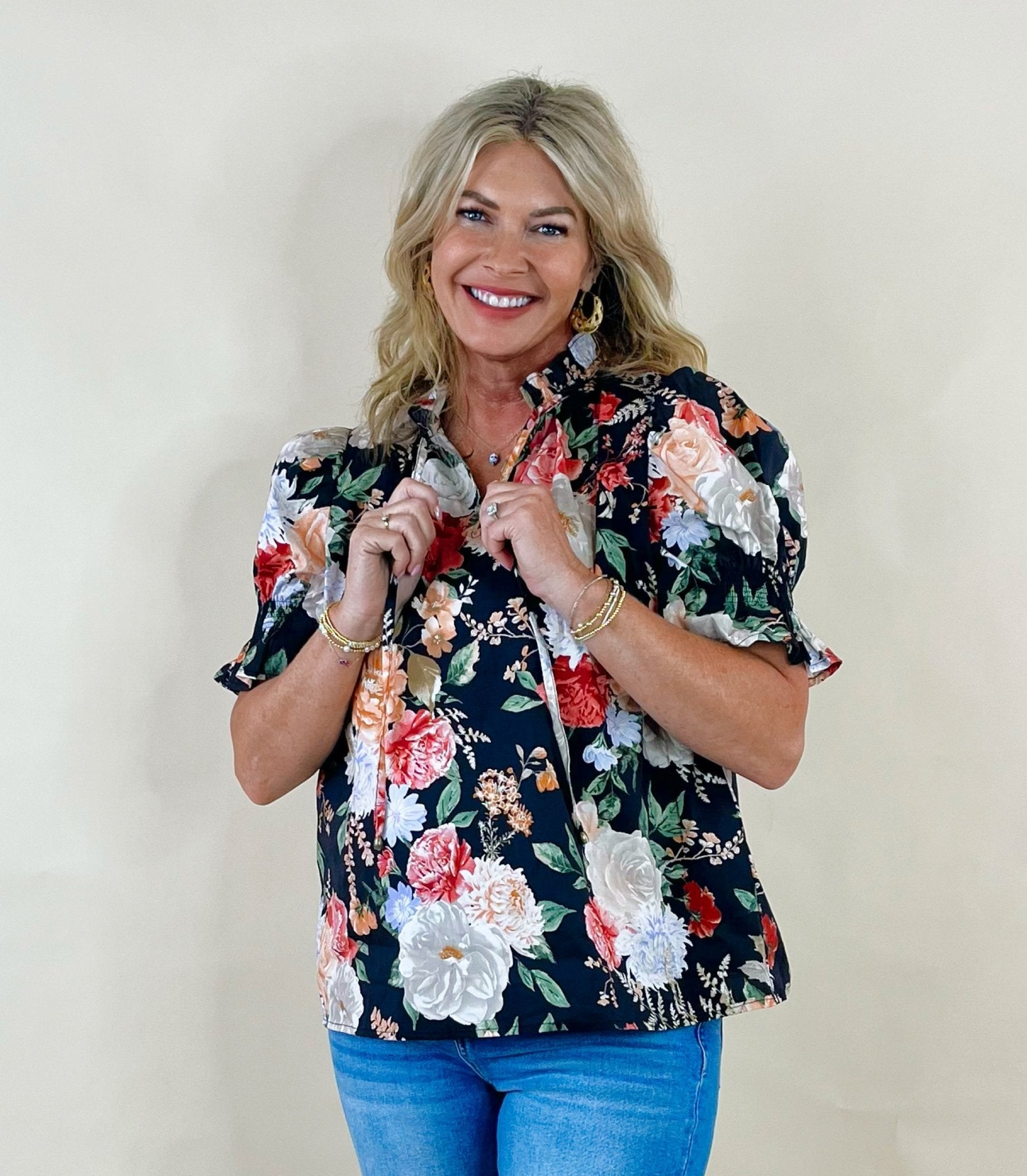 Blooming Grace Floral Top - Black - Jessi Jayne Boutique