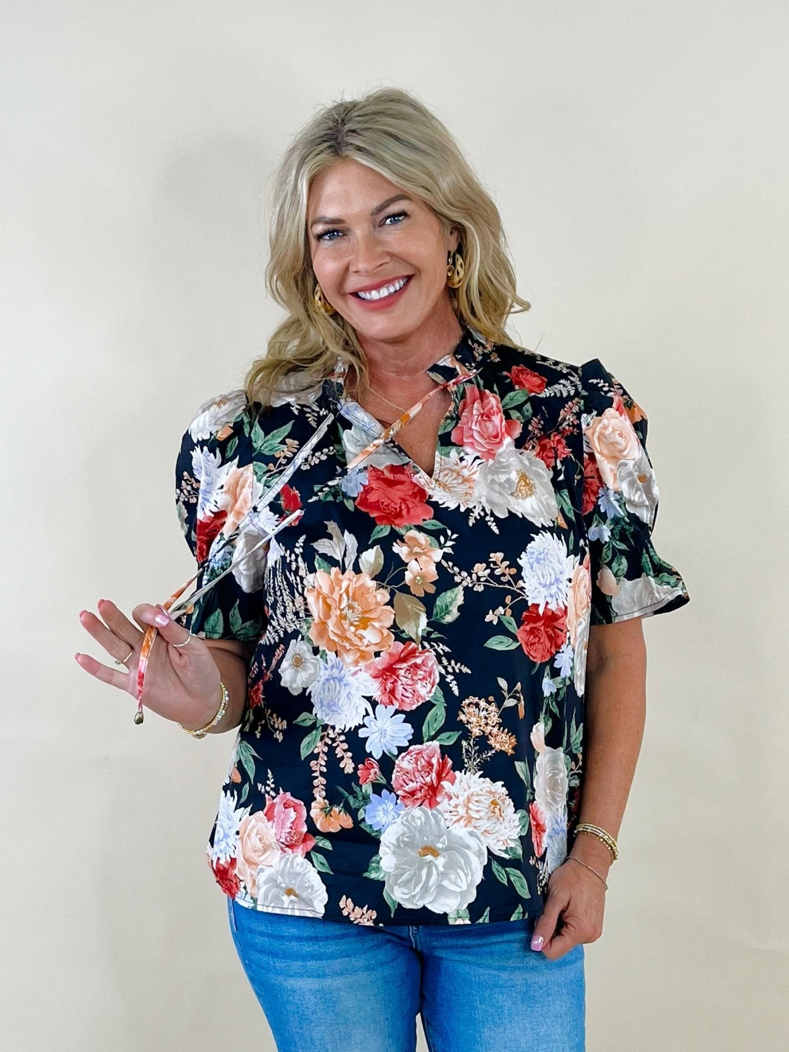 Blooming Grace Floral Top - Black - Jessi Jayne Boutique