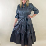 Espresso Faux Leather Shirt Dress - Jessi Jayne Boutique