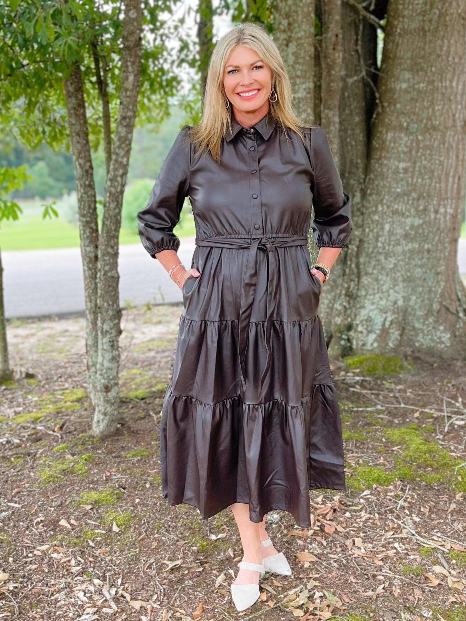 Espresso Faux Leather Shirt Dress - Jessi Jayne Boutique