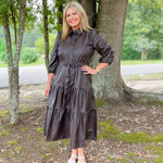 Espresso Faux Leather Shirt Dress - Jessi Jayne Boutique