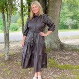 Espresso Faux Leather Shirt Dress - Jessi Jayne Boutique