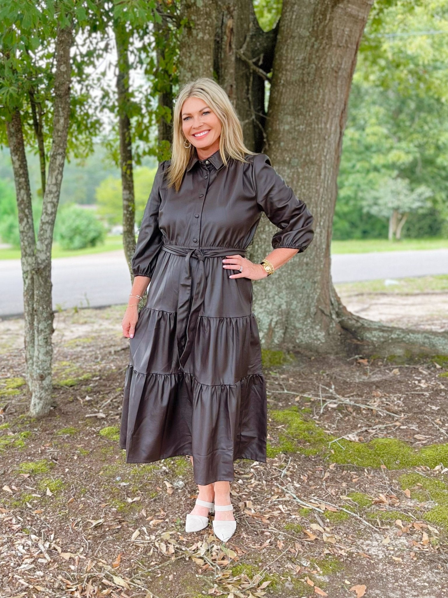 Espresso Faux Leather Shirt Dress - Jessi Jayne Boutique