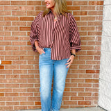 Mocha Mauve Stripe Button Down Top - Jessi Jayne Boutique