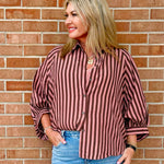 Mocha Mauve Stripe Button Down Top - Jessi Jayne Boutique