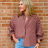 Mocha Mauve Stripe Button Down Top - Jessi Jayne Boutique