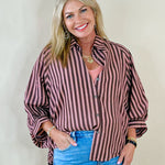 Mocha Mauve Stripe Button Down Top - Jessi Jayne Boutique