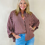Mocha Mauve Stripe Button Down Top - Jessi Jayne Boutique