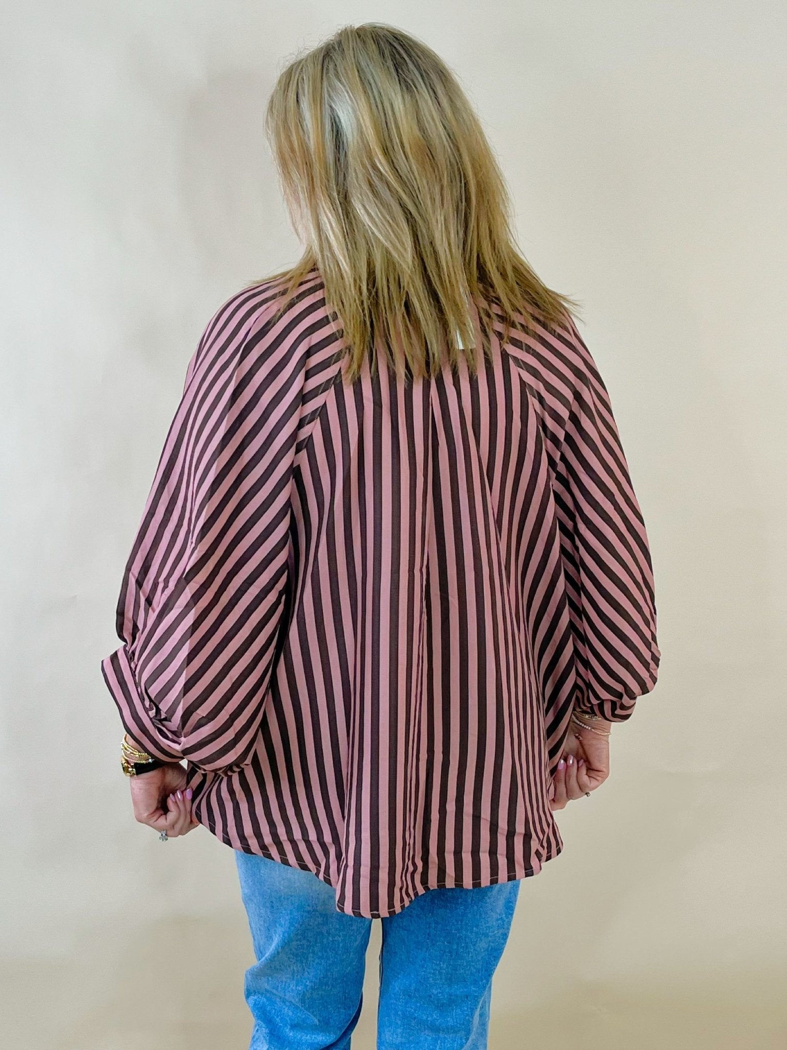 Mocha Mauve Stripe Button Down Top - Jessi Jayne Boutique