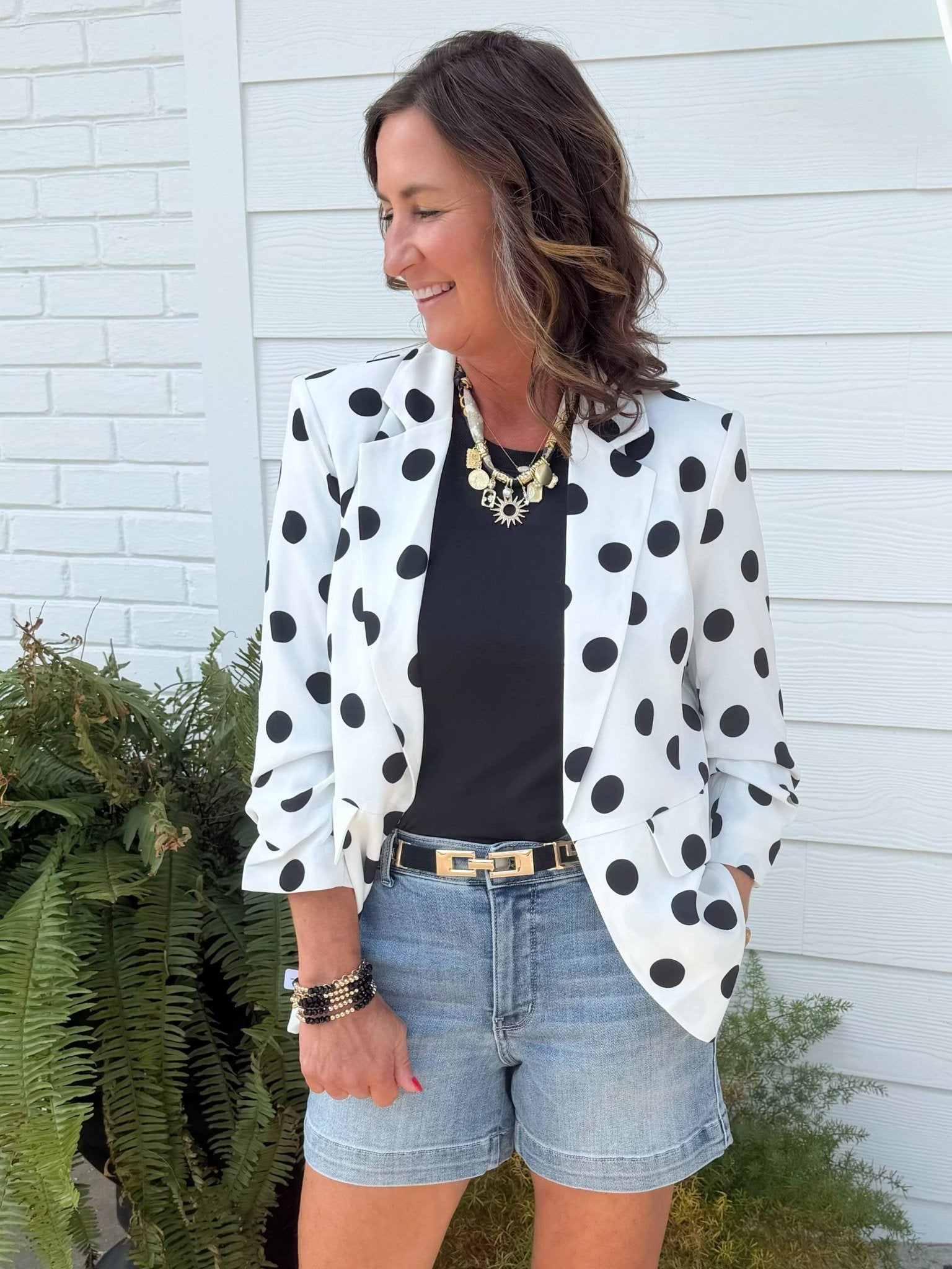 Class Act Polka Dot Blazer White - Jessi Jayne Boutique