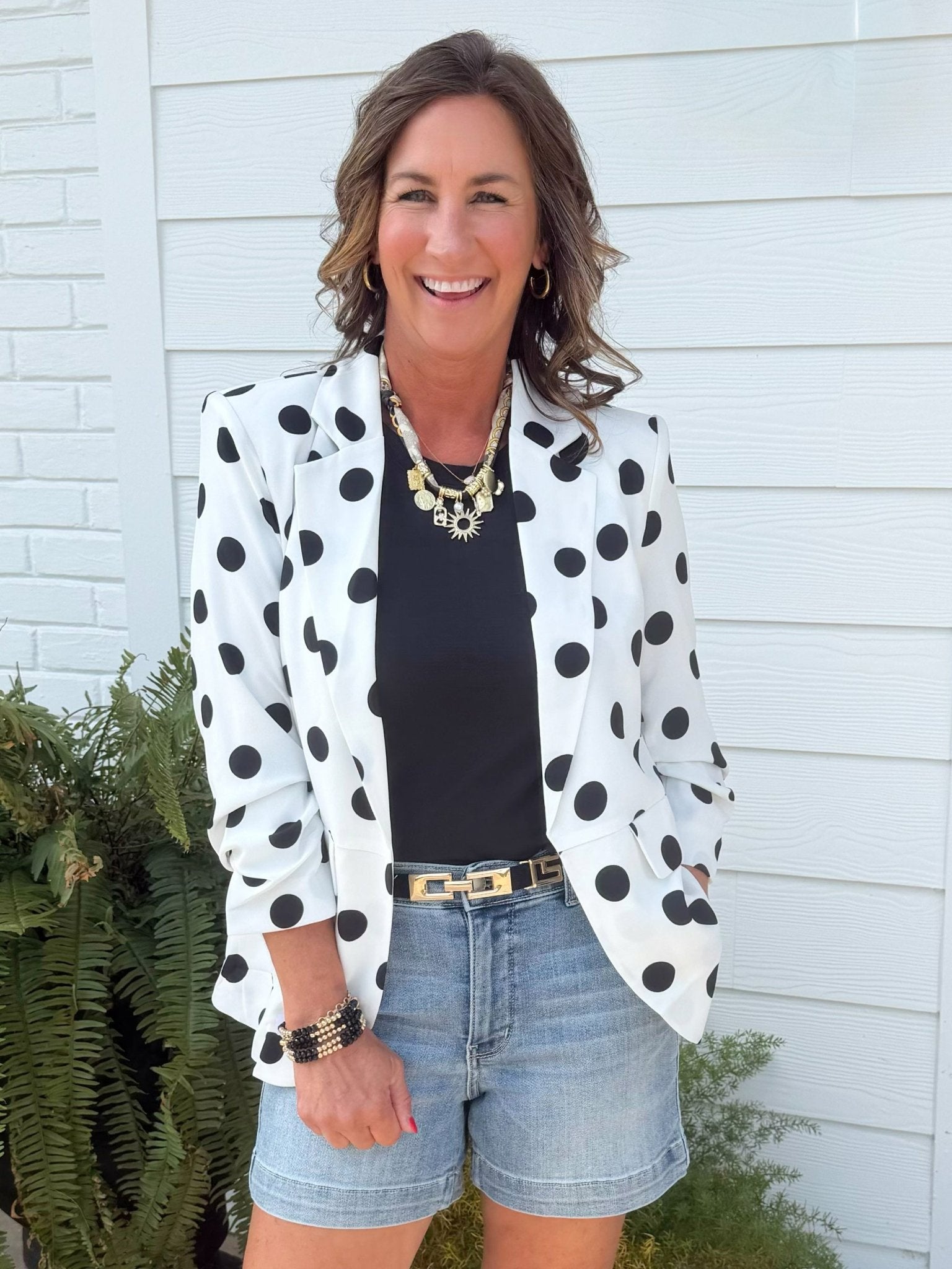 Class Act Polka Dot Blazer White - Jessi Jayne Boutique