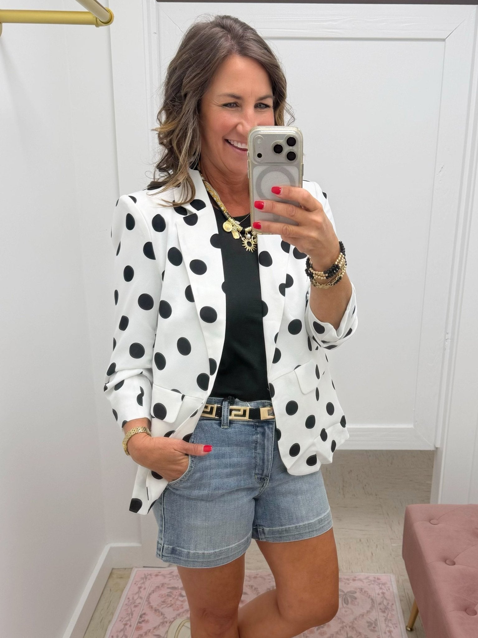 Class Act Polka Dot Blazer White - Jessi Jayne Boutique