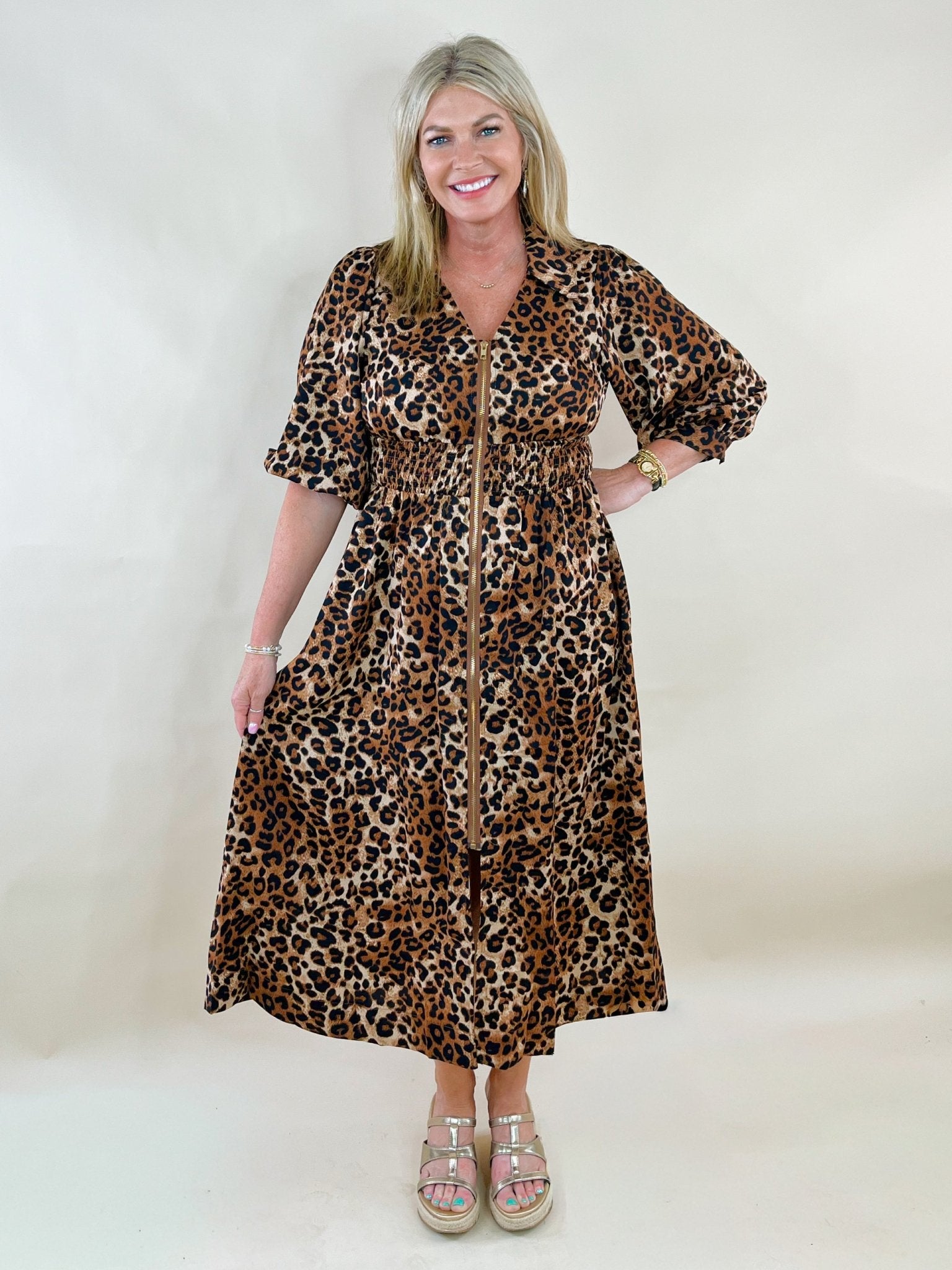 Savanna Stroll Zip Midi Dress - Jessi Jayne Boutique