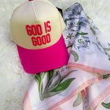 God is Good Trucker Hat Hot Pink
