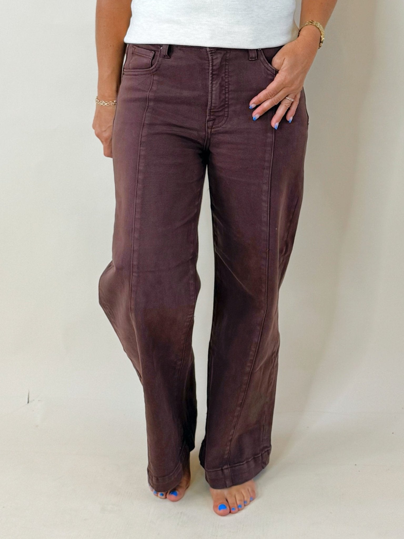 Bordeaux Wide Leg Cropped Pants - Jessi Jayne Boutique