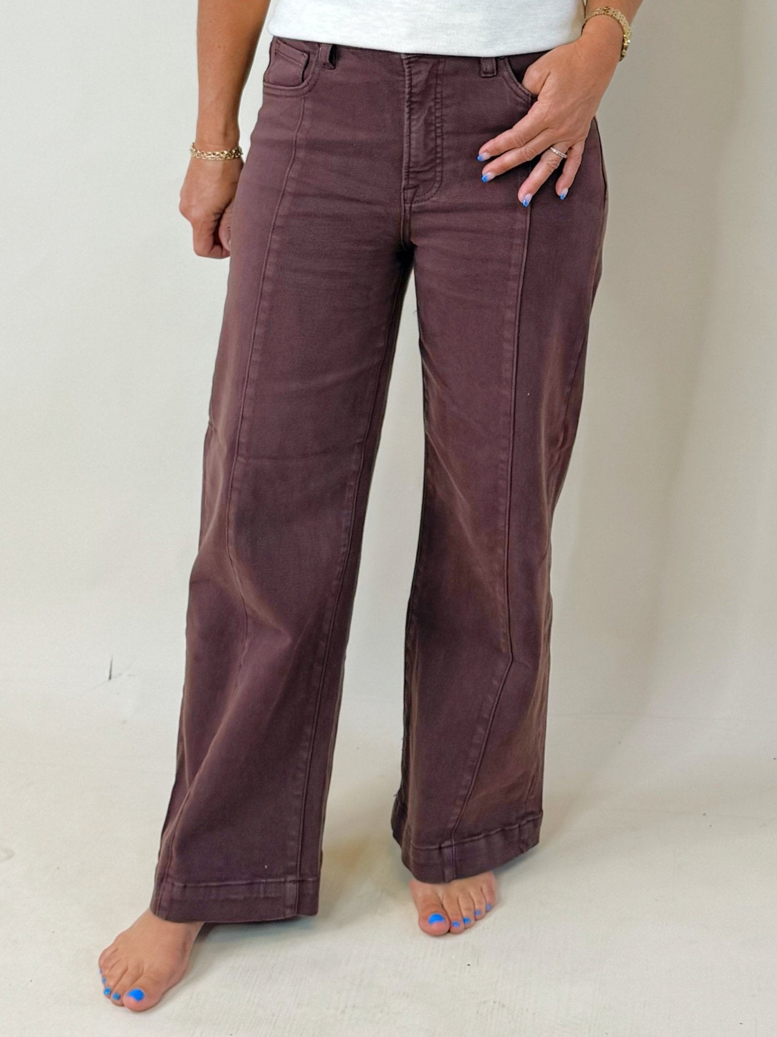 Bordeaux Wide Leg Cropped Pants - Jessi Jayne Boutique