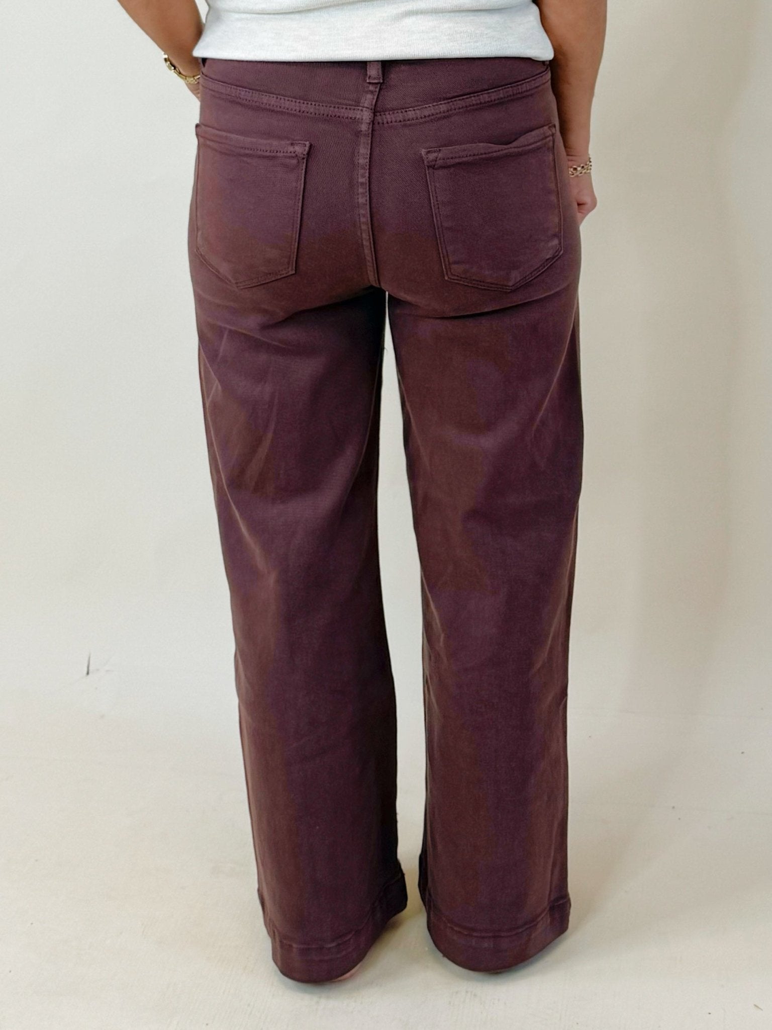 Bordeaux Wide Leg Cropped Pants - Jessi Jayne Boutique