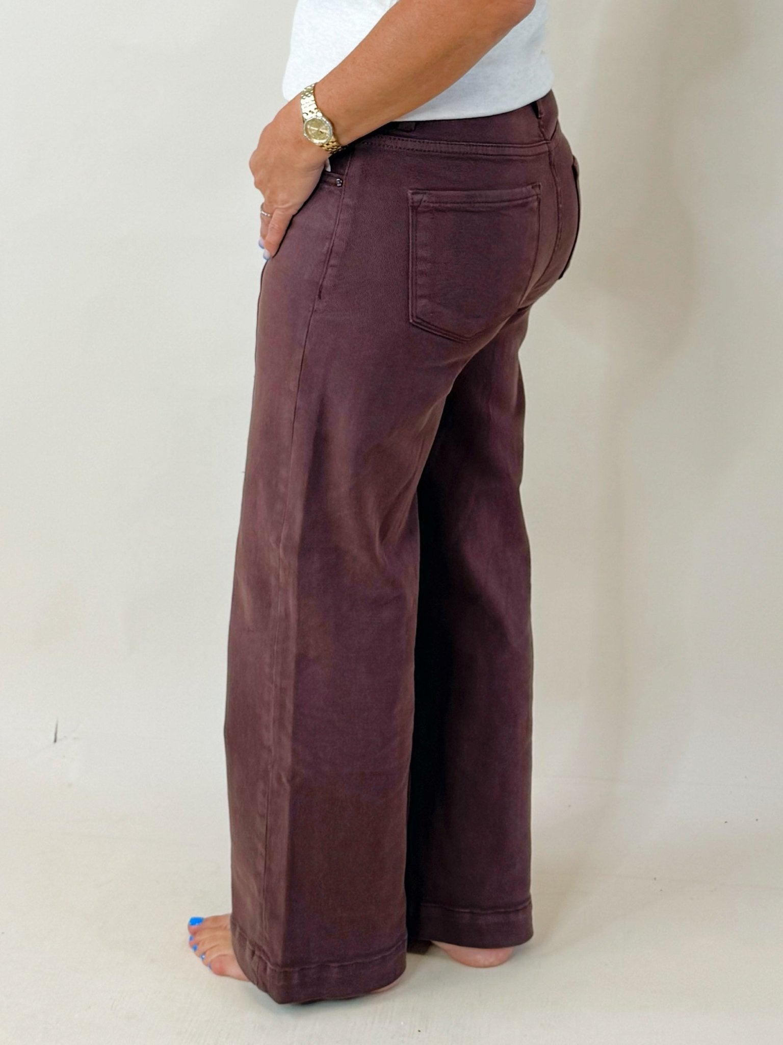 Bordeaux Wide Leg Cropped Pants - Jessi Jayne Boutique