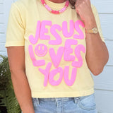 Jesus Loves You Puff Print Cropped Tee