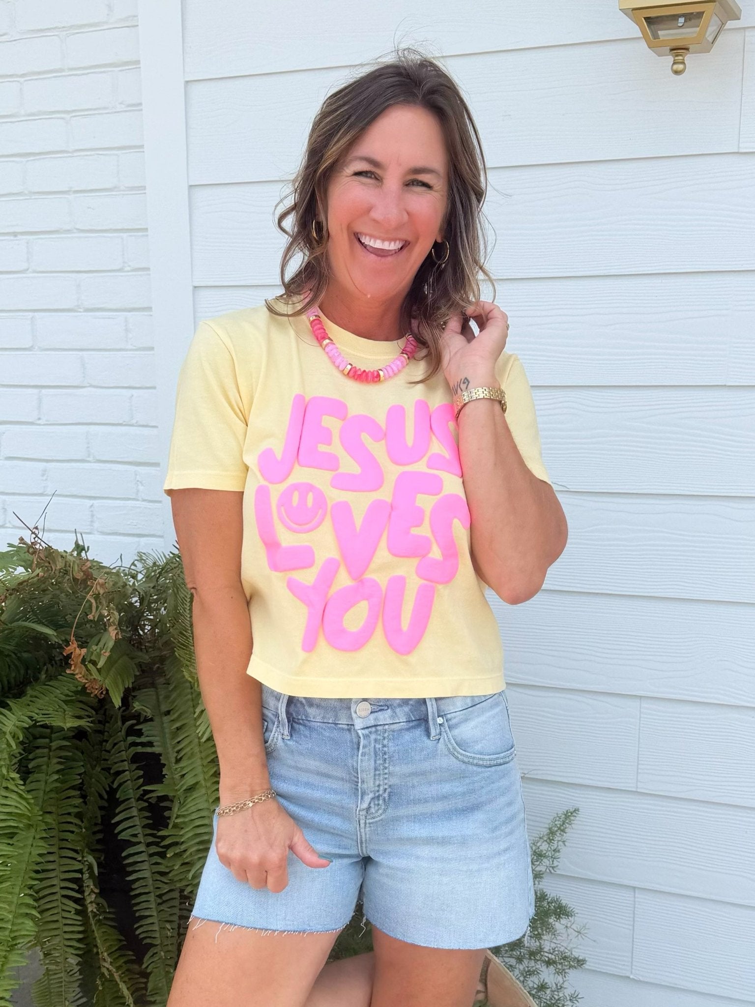 Jesus Loves You Puff Print Cropped Tee - Jessi Jayne Boutique