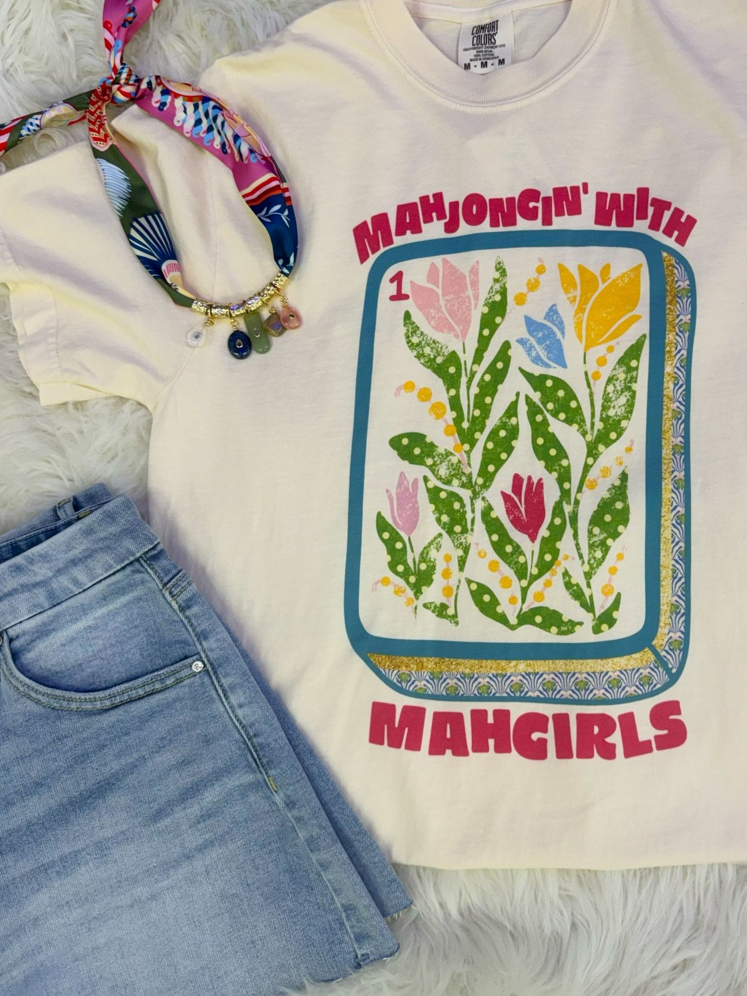 Mahjongin' With Mahgirls Floral Tile Graphic Tee - Jessi Jayne Boutique