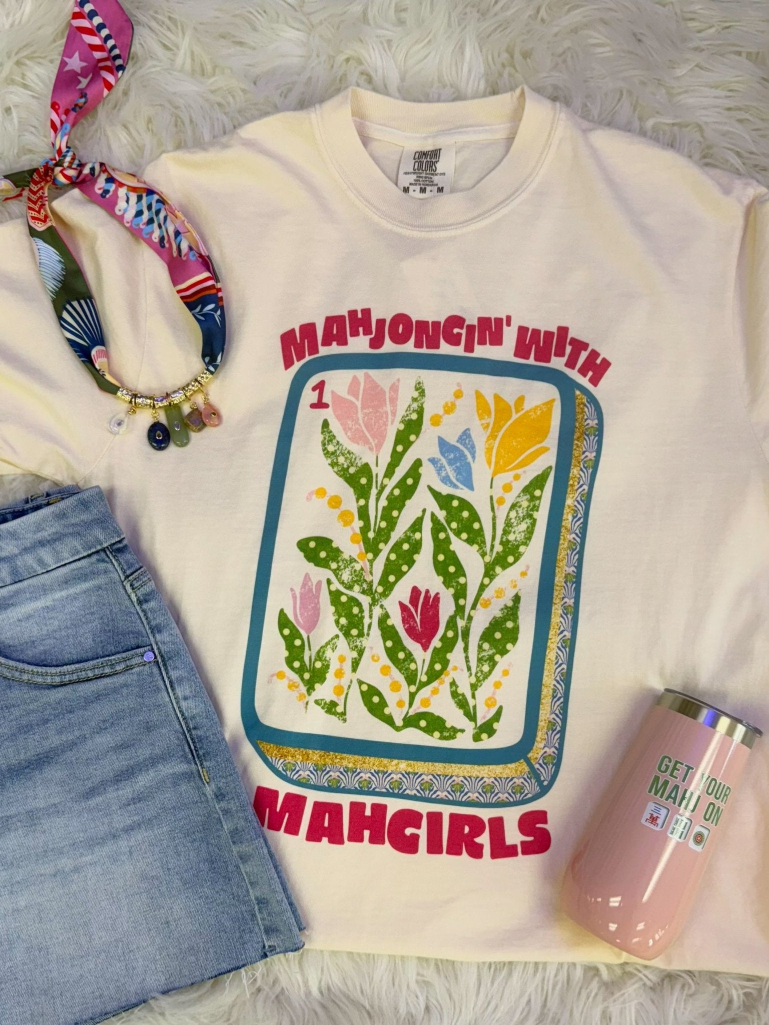 Mahjongin' With Mahgirls Floral Tile Graphic Tee - Jessi Jayne Boutique