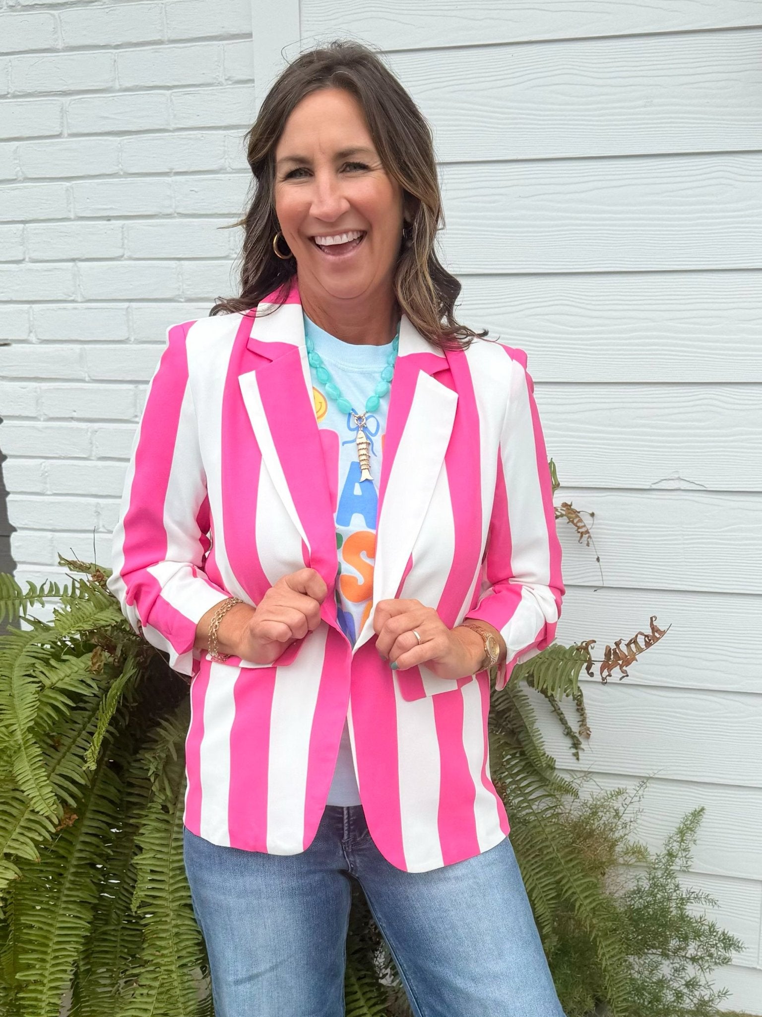 Pink Power Stripe Blazer - Jessi Jayne Boutique