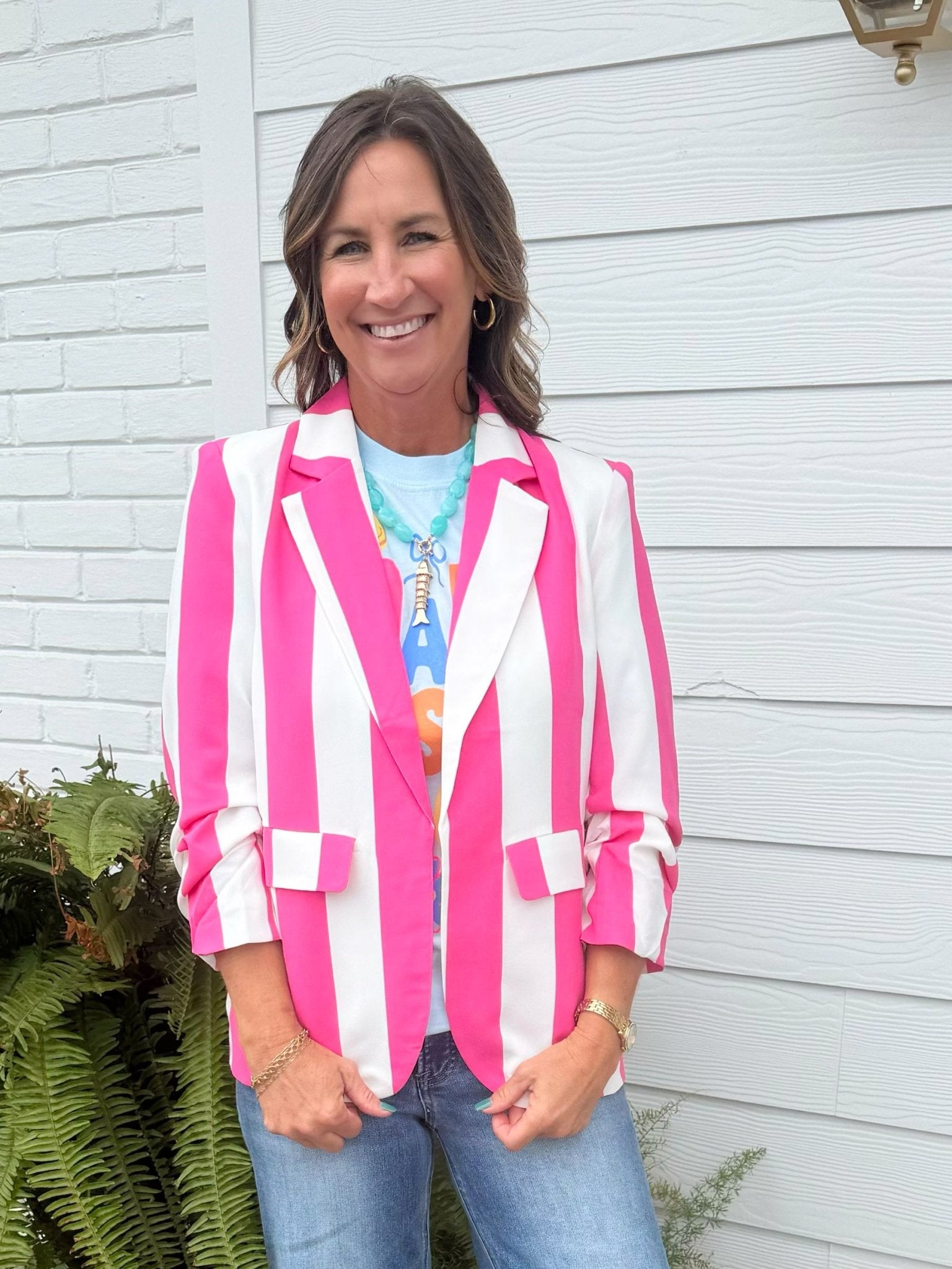 Pink Power Stripe Blazer - Jessi Jayne Boutique