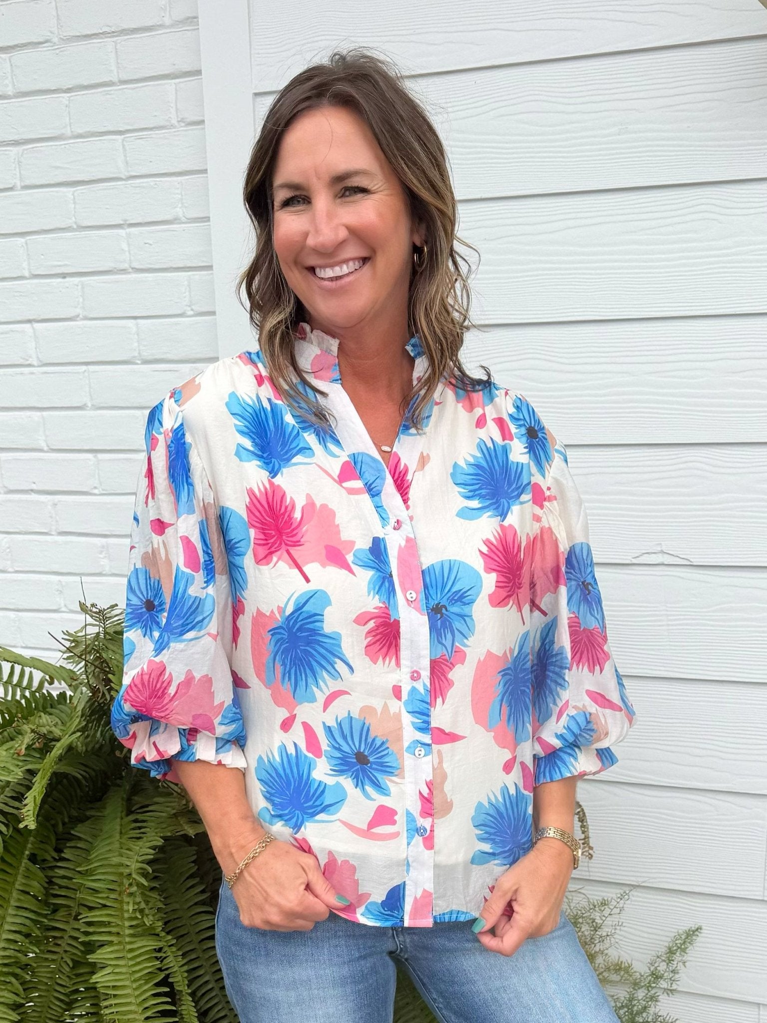 Electric Bloom Button Down Top - Jessi Jayne Boutique