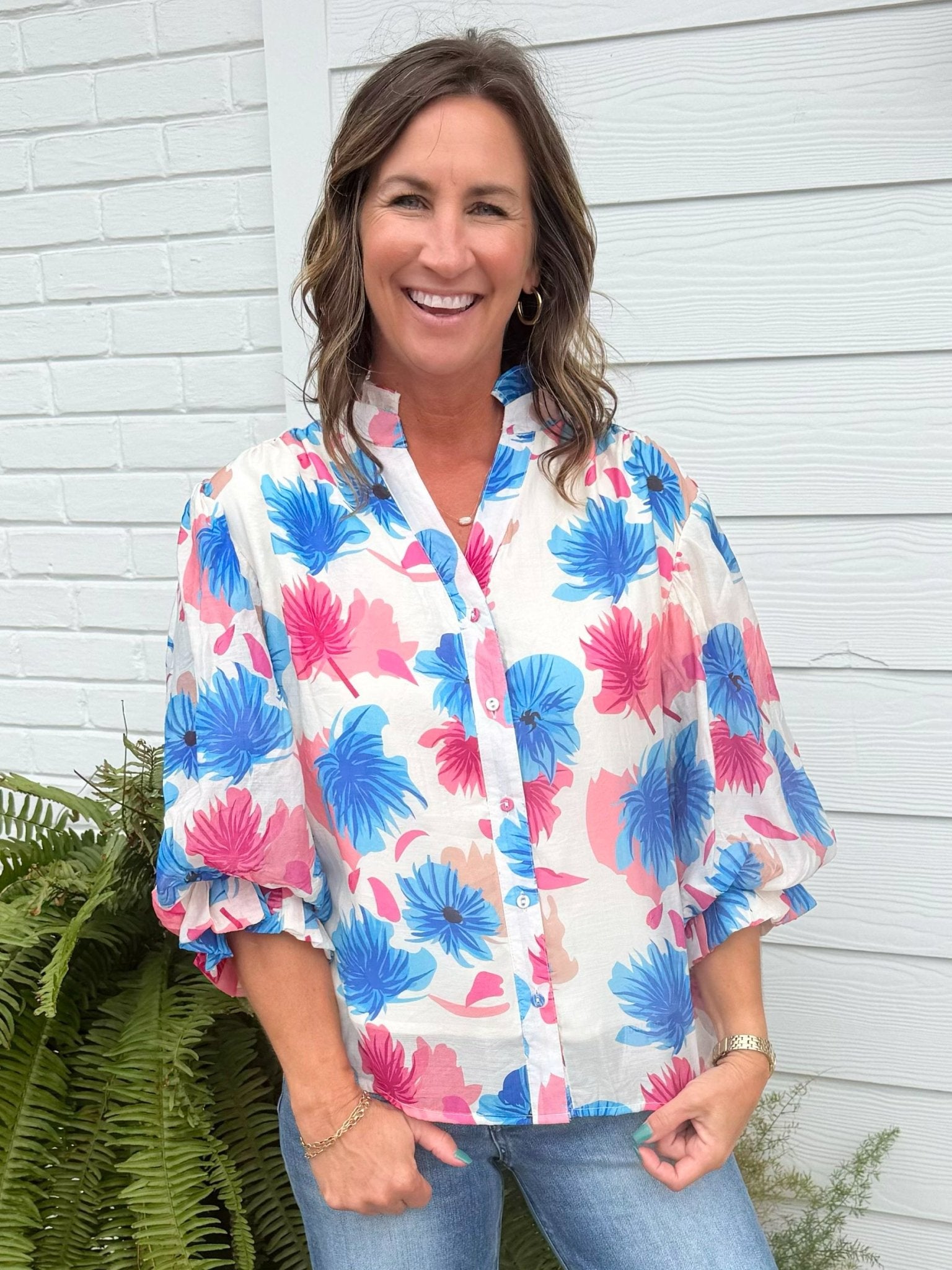 Electric Bloom Button Down Top - Jessi Jayne Boutique