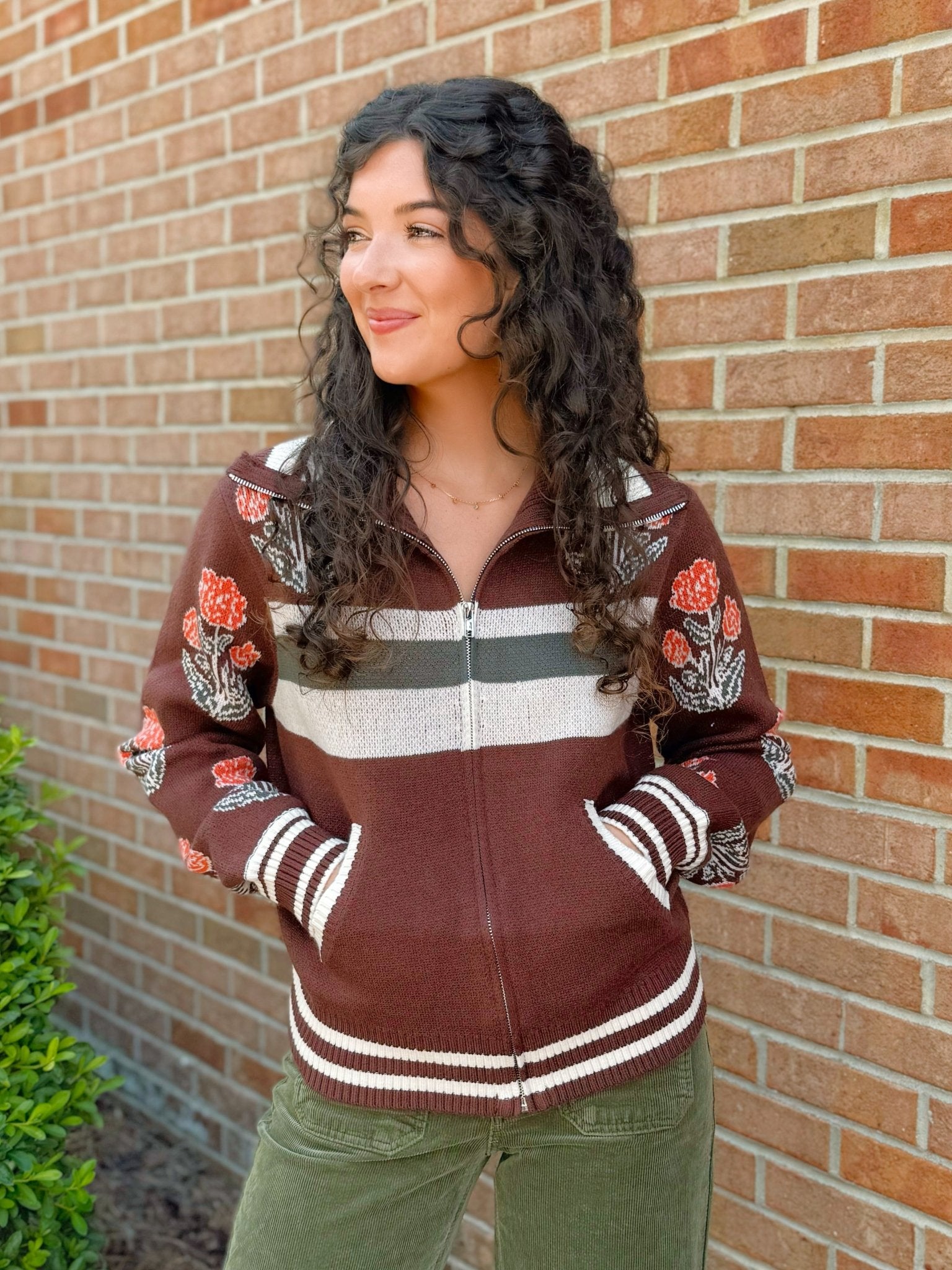Floral Stripe Zip - Up Jacket - Jessi Jayne Boutique