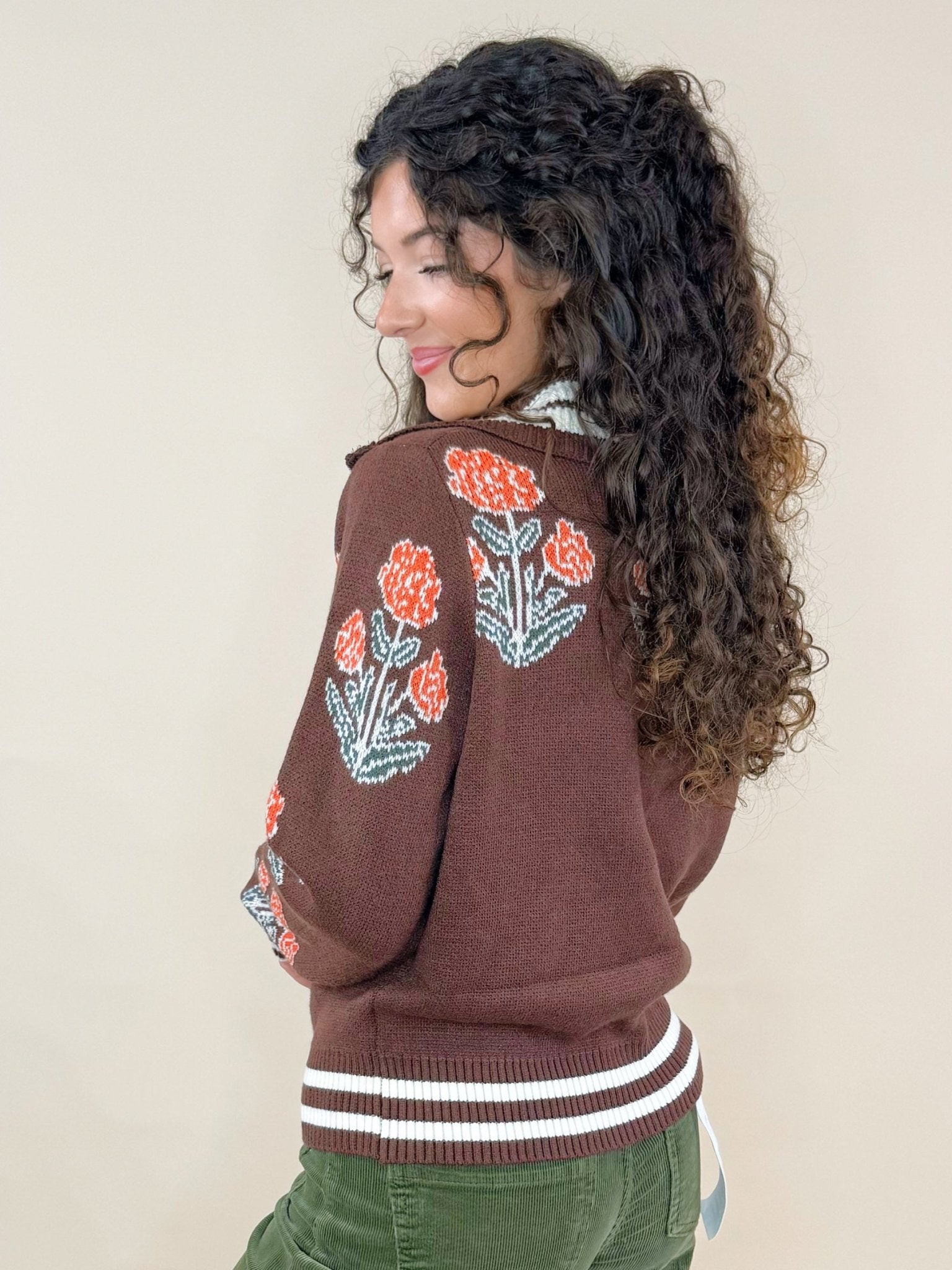 Floral Stripe Zip - Up Jacket - Jessi Jayne Boutique