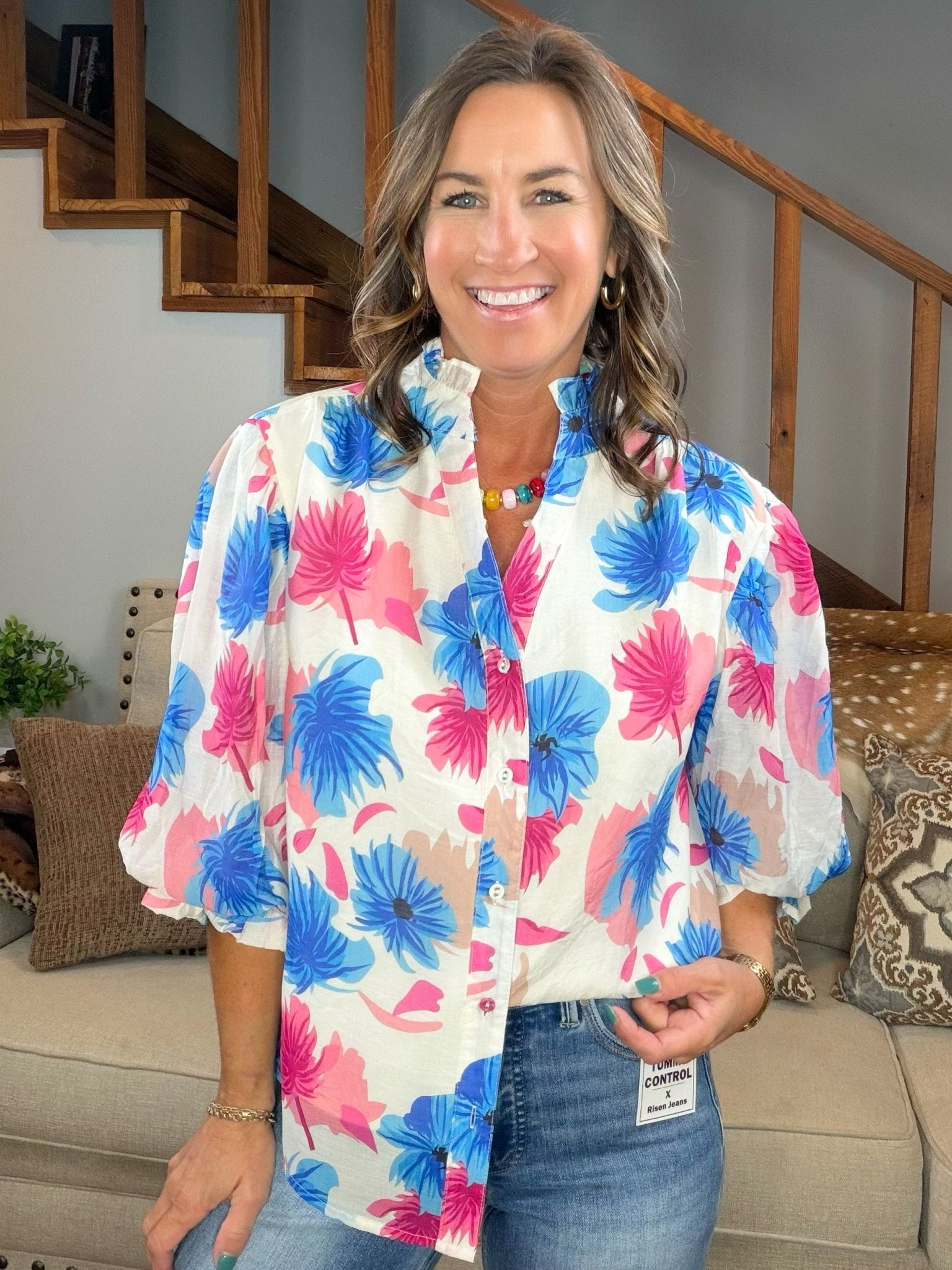 Electric Bloom Button Down Top - Jessi Jayne Boutique
