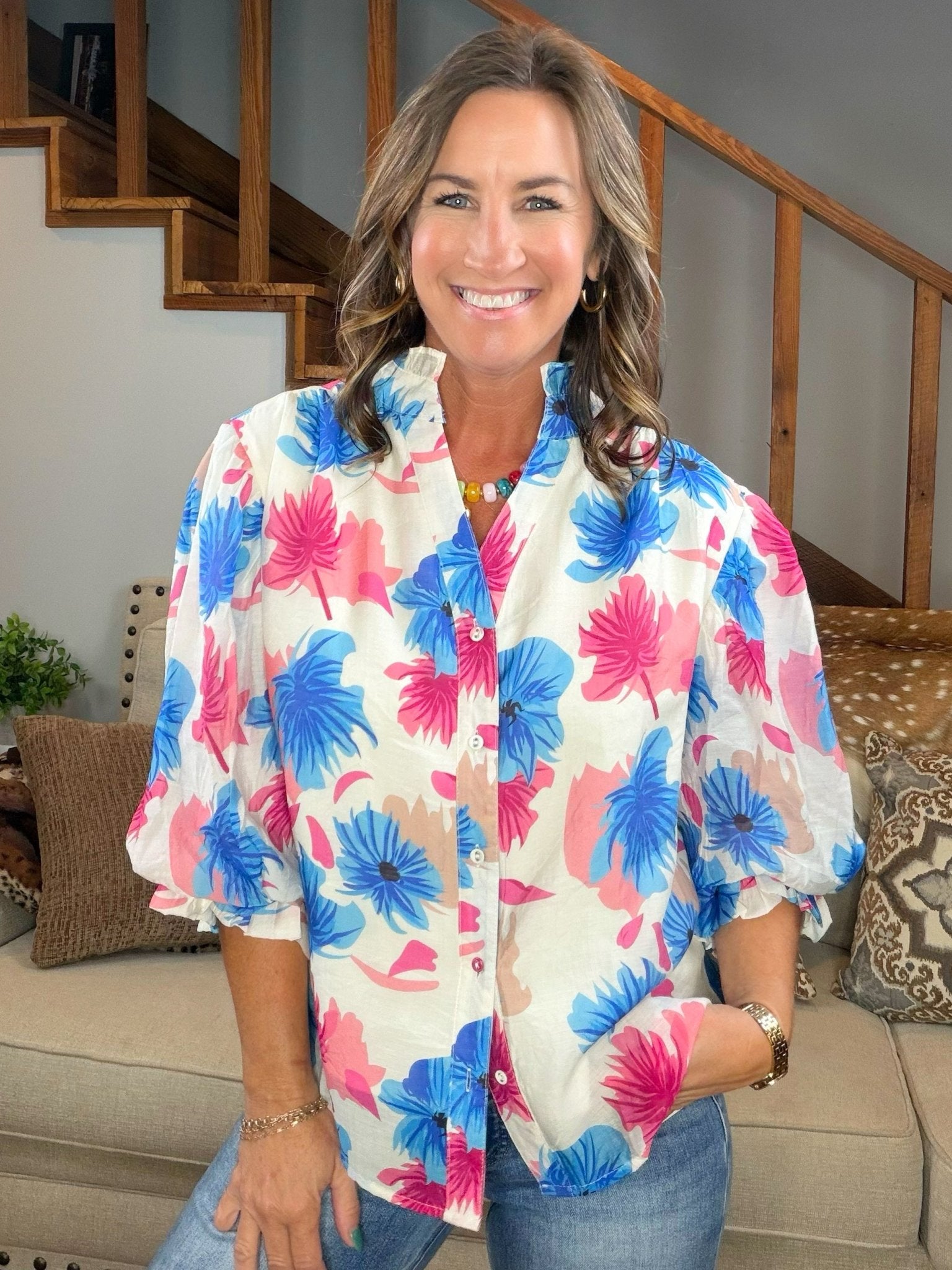Electric Bloom Button Down Top - Jessi Jayne Boutique