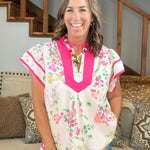 Pink Bloom Piping Top - Jessi Jayne Boutique