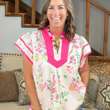 Pink Bloom Piping Top - Jessi Jayne Boutique