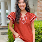 Rust Haven Ruffle Flutter Sleeve Top - Jessi Jayne Boutique
