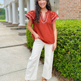 Rust Haven Ruffle Flutter Sleeve Top - Jessi Jayne Boutique