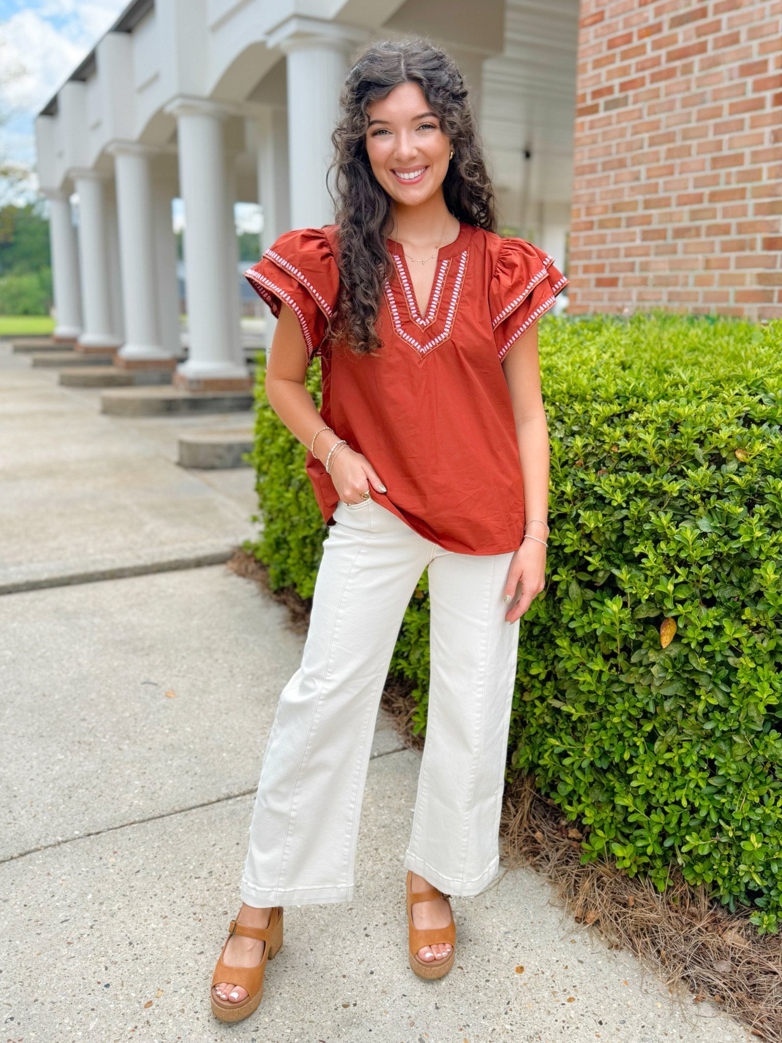 Rust Haven Ruffle Flutter Sleeve Top - Jessi Jayne Boutique