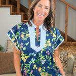 Navy Bloom Piping Top - Jessi Jayne Boutique